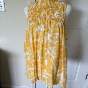 Yellow and White Nine West Floral Sleeveless Top